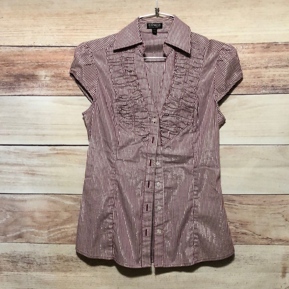 Express Essential Stretch Button Down Striped Top